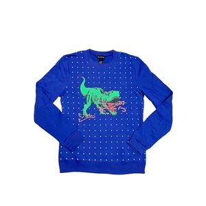 Alex Stevens Lightweight Blue Christmas Dinosaur Polka Dot Sweatshirt‎ Medium